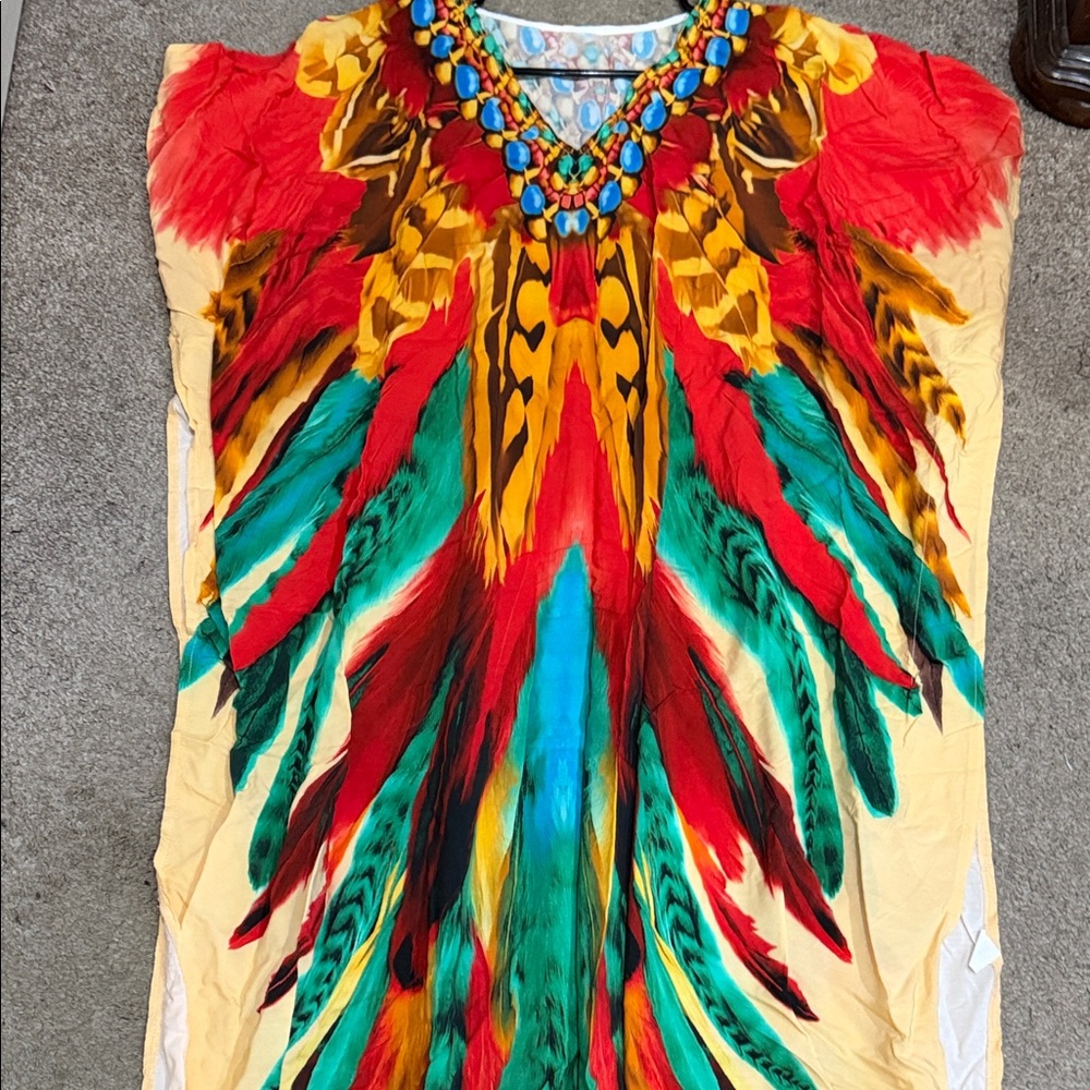 Vibrant Feather Print Kaftan(Moo Moo)